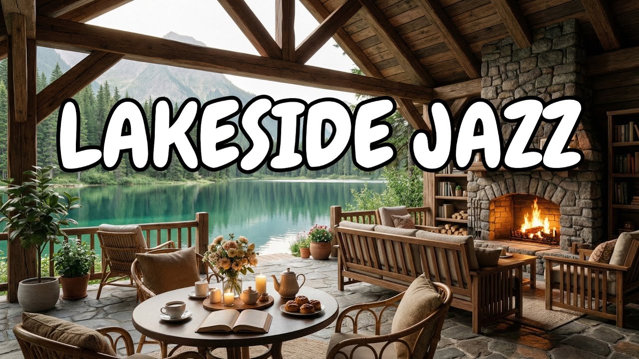🔴 LIVE Lakeside Lodge Jazz ☕🔥 | Cozy Fireplace & Mountain View