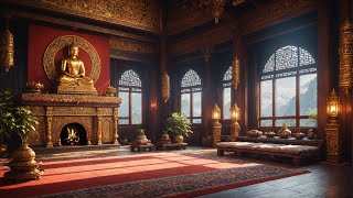 Crackling fireplace and rain water sounds in Budhist temple to help you relax asmr #Live #Livestream