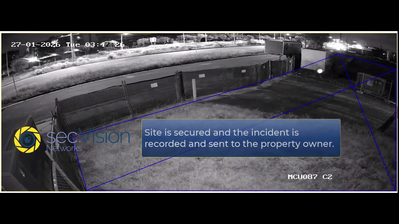 Construction Site Security. An intruder runs away when our Virtual Guard issues an audio challenge.