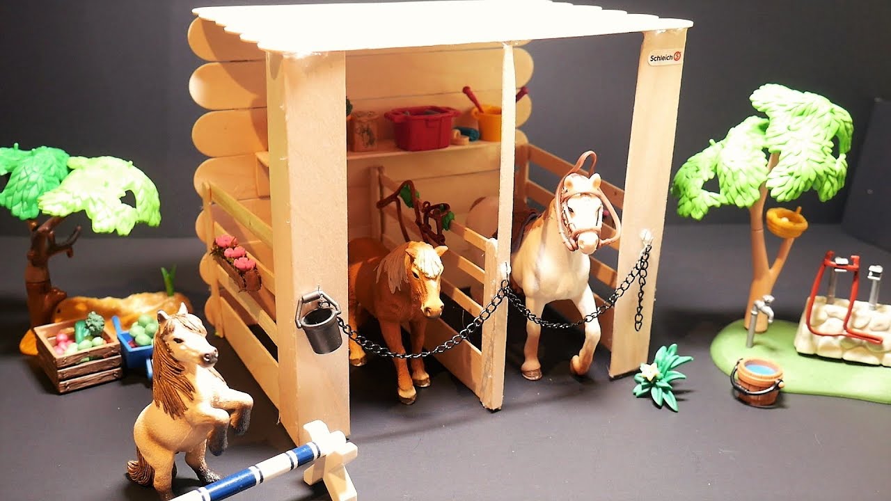 schleich stable with horses and accessories playset