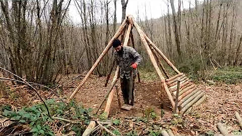 Build Hunter's Cabin with Fireplace   Jungle Refuge of Wood and Clay Part 1 #### 15