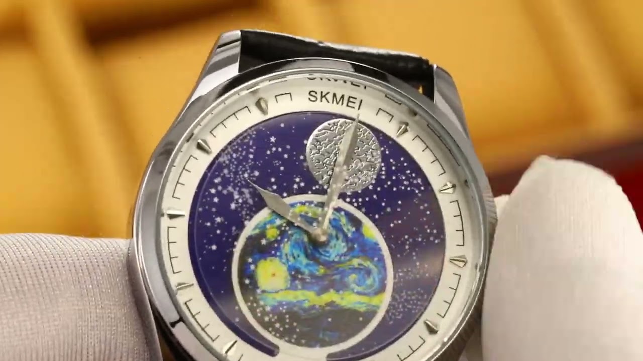 Skmei 2115 Moon Phase Genuine Leather Watch Men Wrist Watches 3ATM Stainless Steel Back