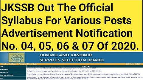 JKSSB Out Official Syllabus Of Advertisement Notification No. 04,05,06 & 07 Of 2020.Full Detail