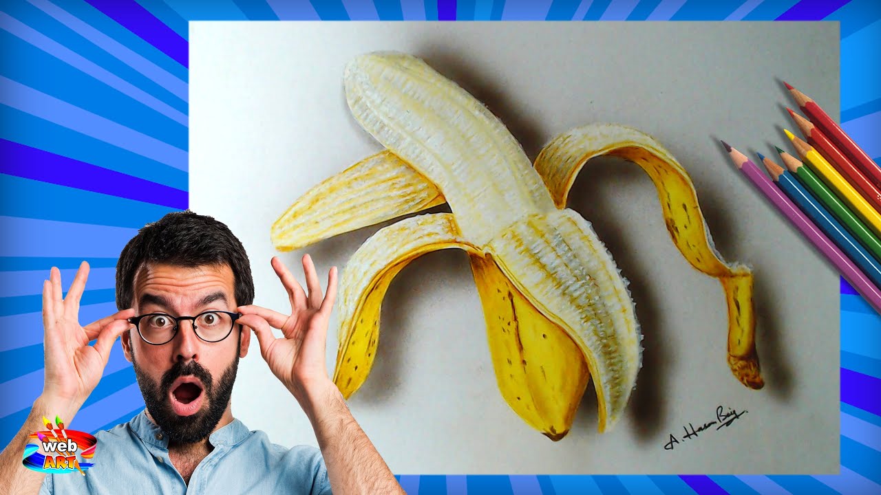 Banana drawing easy step by step, Drawing a peeled banana so realistic