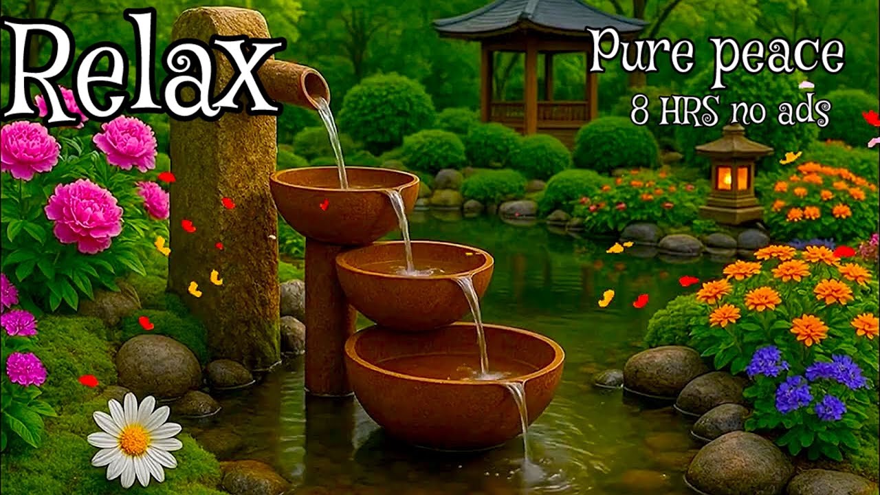 8 HOURS 🌿 Zen Garden Ambiance • Deep Sleep Music & Water Sounds for ...