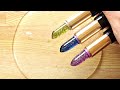 Satisfying Slime Coloring with Makeup! Mixing Glitter Lipstick & Shiny Eyeshadow into Clear Slime!