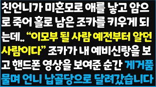 (신청사연) 친언니가 미혼모로 애를 낳고 암으로 죽어 홀로 남은 조카를 키우게 되는데..