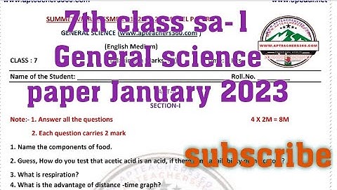 7th class sa-1 General science model paper January 2023 / 7th class sa-1 General science paper.