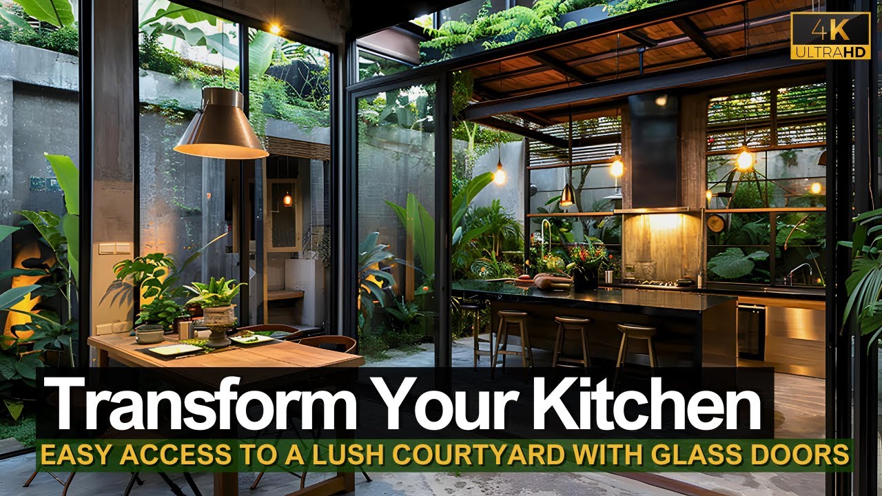 Преобразите свою кухню: легкий доступ в пышный двор со стеклянными дверями