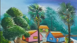 Paint a Beautiful Landscape with Acrylic || Artwork Scenery || Painting Trees