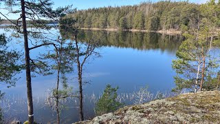 Hiking in Sweden in the forest and around the  lake , Aspö island