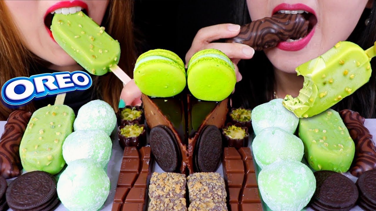 ASMR PISTACHIO ICE CREAM, CHOCOLATE CHEESECAKE, MOCHI, OREO, MACARON 먹방 | Kim&Liz ASMR