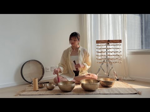 Sound therapy | Tibetan singing bowls with ocean drums, koshi & kenari chimes for deep relaxation