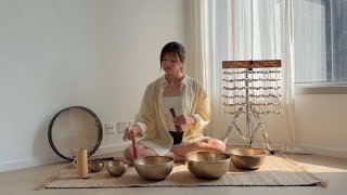 Sound therapy | Tibetan singing bowls with ocean drums, koshi & kenari chimes for deep relaxation