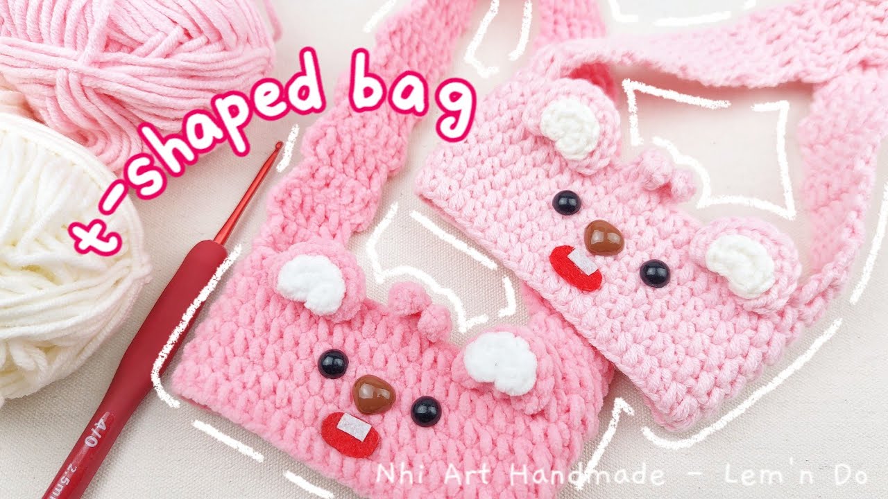 How to crochet T-SHAPED BAG | Crochet CUP HOLDER | Hướng dẫn móc len TÚI ĐỰNG LY LOOPY | Lem'n Do