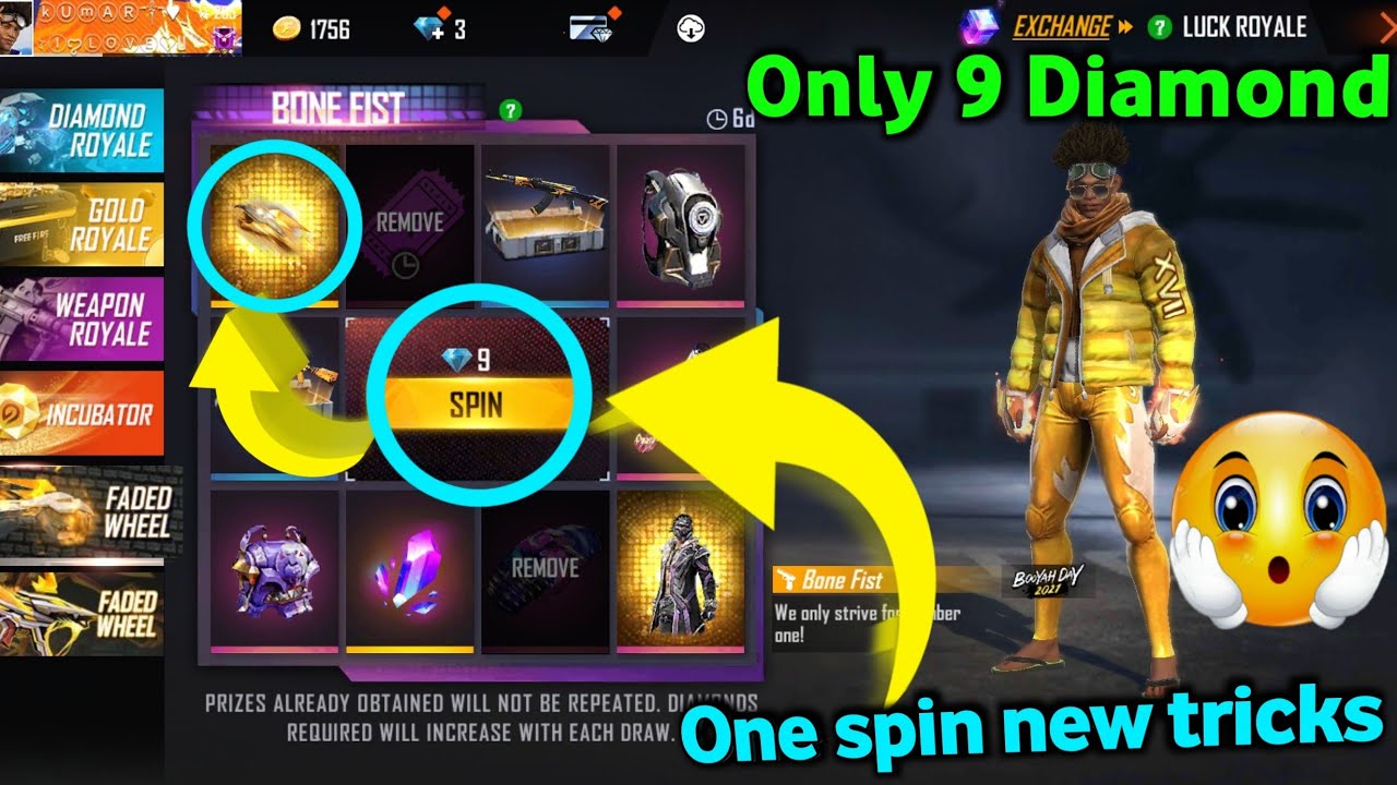 Free Fire New Bone Fist Skin Free in Faded Wheel Event|One Spin New Trick Bone Fist|Gaming Backsu