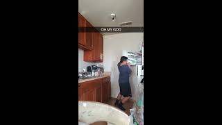 Boy breaks refrigerator door when closing it