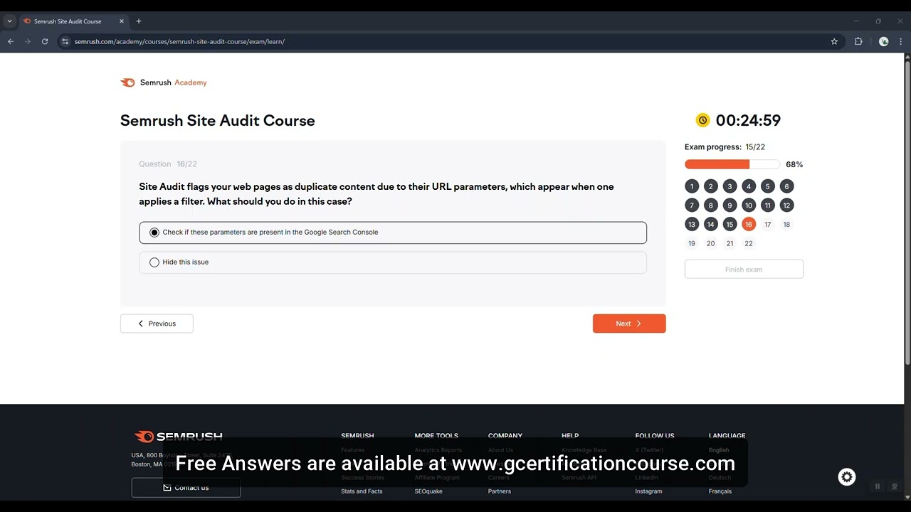 Semrush Site Audit Course Exam Answers | Live Pass