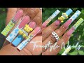 Blue  yellow freestyle nails   full acrylic nail tutorial 
