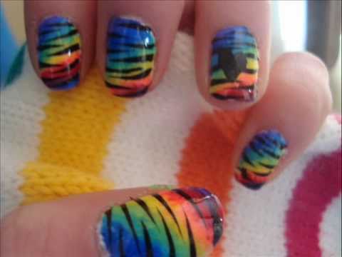 Rainbow Zebra/Tiger Nail Art