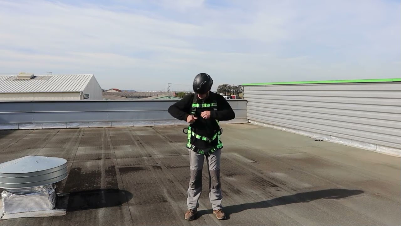 How to put on a harness with work positioning belt   Fall protection   Work at height