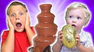 Learn Sizes with Surprise Eggs! Opening Chocolate Surprise Egg & HUGE JUMBO Mystery Fountain