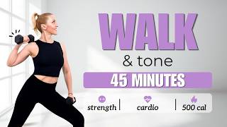 🔥45 Min WALK & TONE Dumbbell Workout🔥Burn Fat & Build Muscle🔥Full Body Compound Moves🔥
