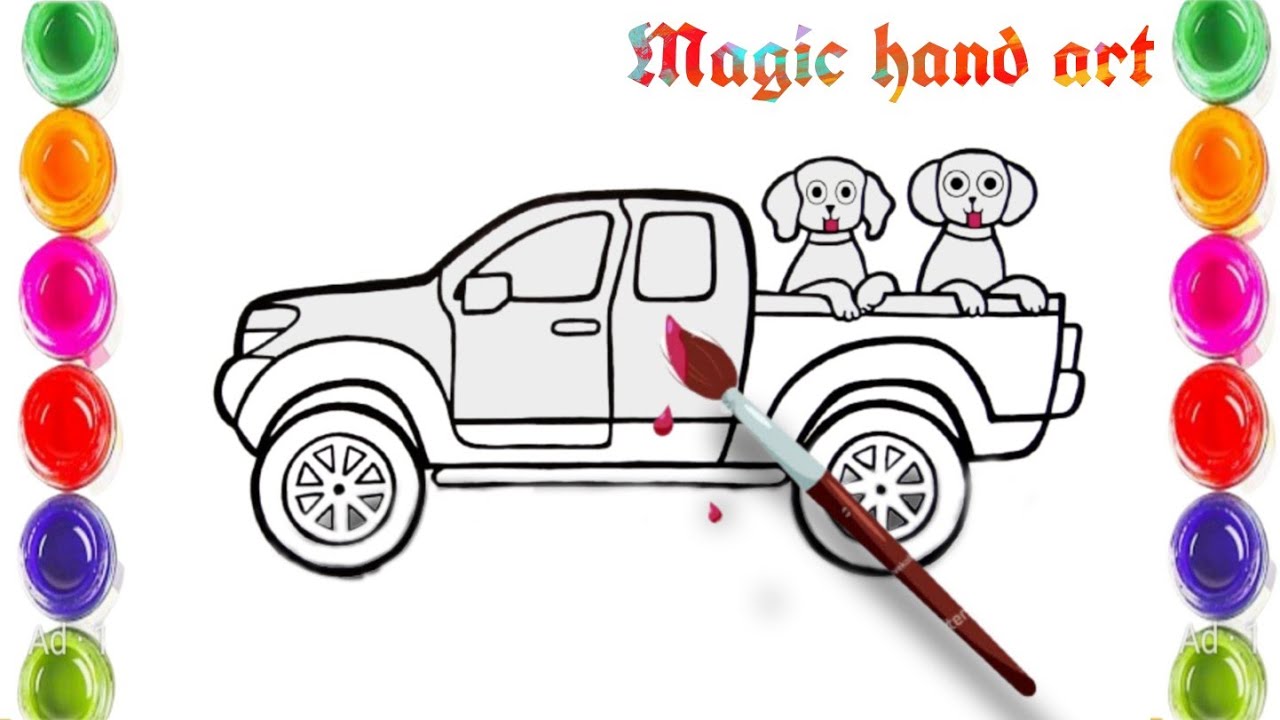 How to Draw Pickup Truck , Coloring dumper for Kids & Toddlers, Drawing