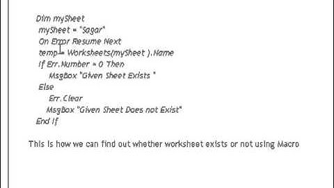 check if Worksheet Exists Using Excel  Macro