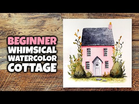 Whimsical Pink Cottage | Step by Step Watercolor Painting Tutorial for ...