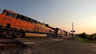 BNSF super long eastbound double stack train climb 4% grade With five middle DPUs 5-24-23