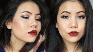Neutral eyes with bold lips / burgundy smokey eyes / Fall makeup / mamta gurung