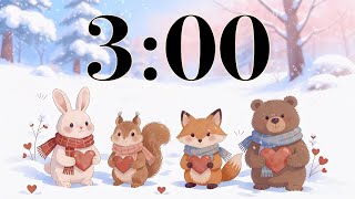 3 Minute Valentine’s Day Classroom Timer 💕 Cute Winter Animals, February Snow, & Fun Acoustic Music