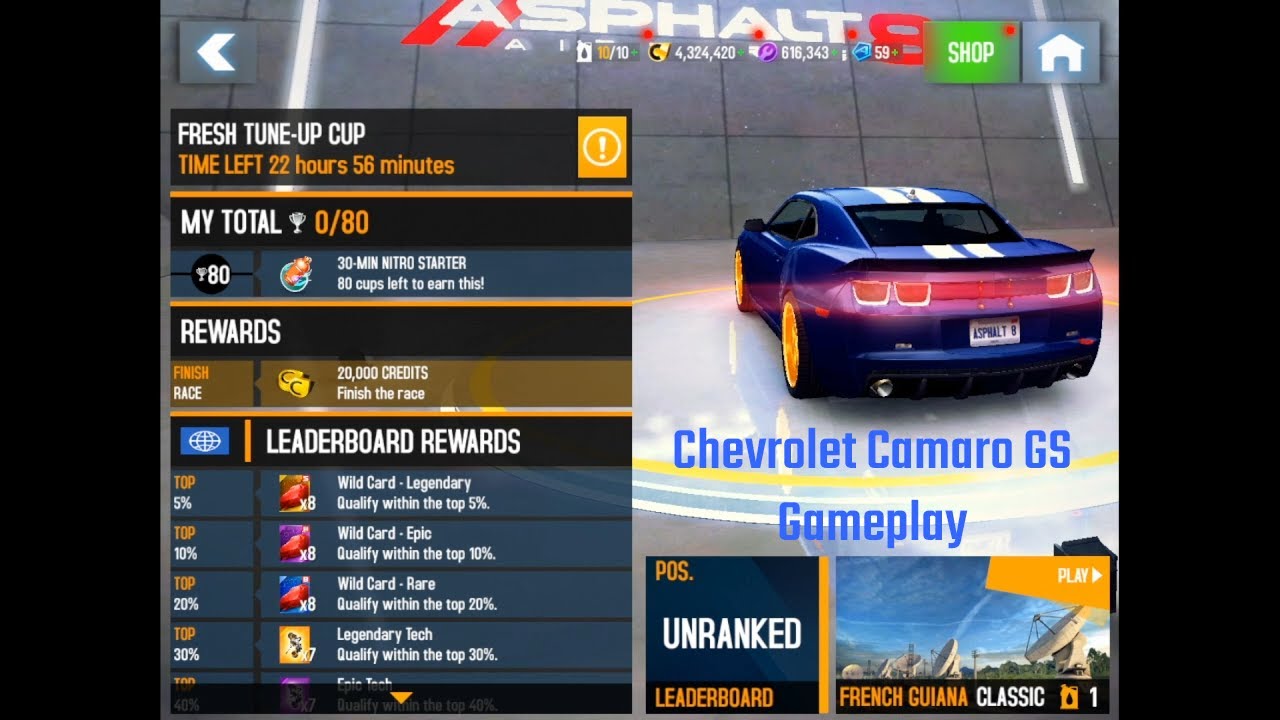 Asphalt 8 Fresh Tune Up Cup French Guiana Chevrolet Camaro Gs Gameplay Youtube