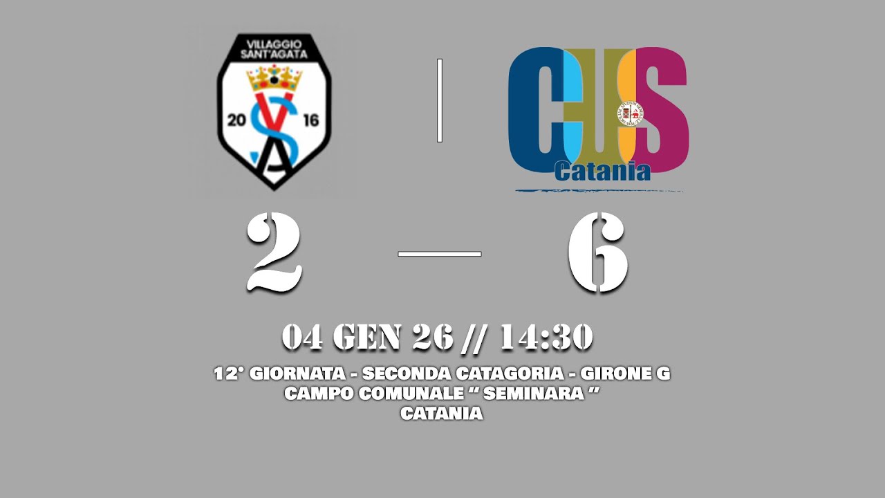 HIGHLIGHTS| 12 GIORNATA - SECONDA CATEGORIA - GIRONE B| VILLAGGIO SANT'AGATA 2-6 CUS CATANIA