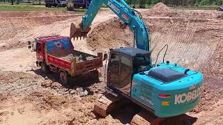 ปั้ม k7v เครื่อง 4jj1x kobelco sk140lc-11 งานขุดสระถมที่ ดั้มแรง excavator and truck ep.9412