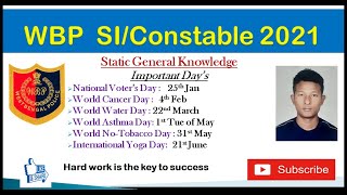 Static GK important days and theme for WBP SI/Constable Prelims 2021||SSC GD/MTS/CHSL