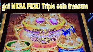 I got Mega Pick on  Triple Coin Treasure