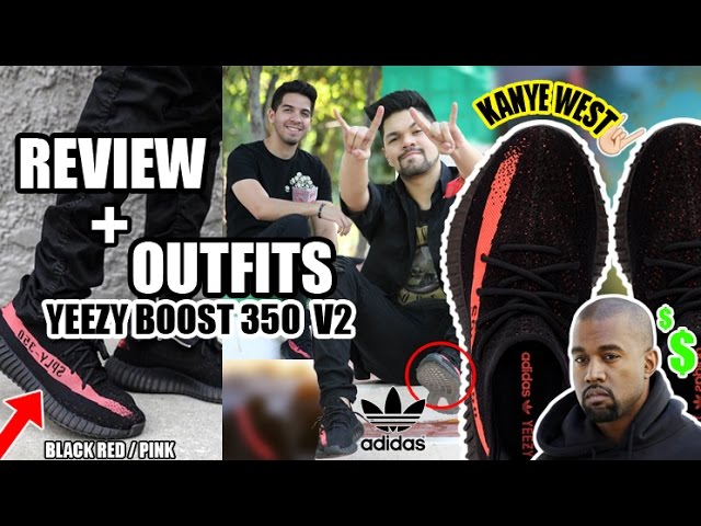 Calor Tiza lucha OUTFITS + REVIEW ADIDAS YEEZY BOOST 350 v2 BLACK RED/PINK - KANYE WEST -  YouTube