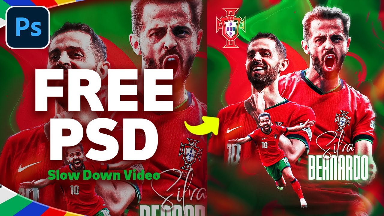 Photoshop Tutorial - Football Poster Design - Bernardo Silva  - Slow Down Video - Simple Design
