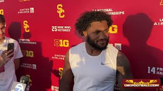 USC LB Easton Mascarenas-Arnold on pre-snap communication, defending against Michigan's mobile QB