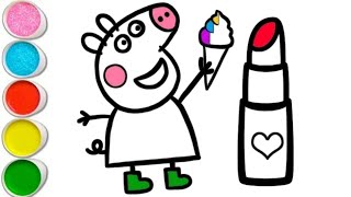 peppa pig and icecream with lipstick💄 drawing and coloring for kids and toddlers || easy peppa pig