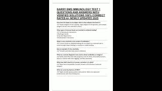 BARRY BMS IMMUNOLOGY TEST 1 QUESTIONS AND ANSWERS WITH VERIFIED SOLUTIONS 100 CORRECT RATED A NEWLY