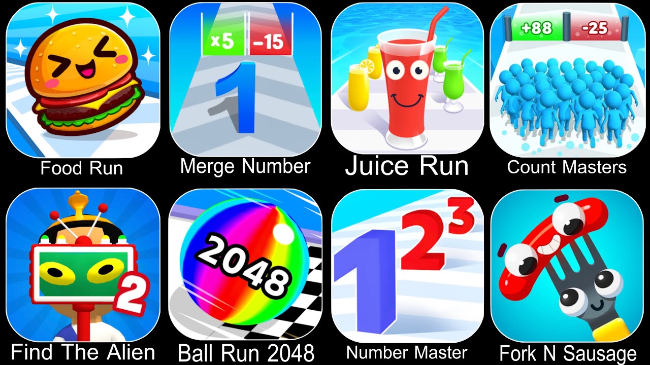 Food Run,Number Merge Run,Juice Run,Count Master,Find The Alien 2,Ball Run 2048,Number Master