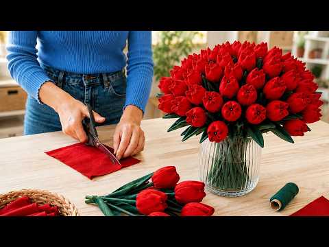 Turn Old Dress Into Stunning Flowers 🌷| Step-by-Step DIY Tutorial ♻️ Tulips thumbnail