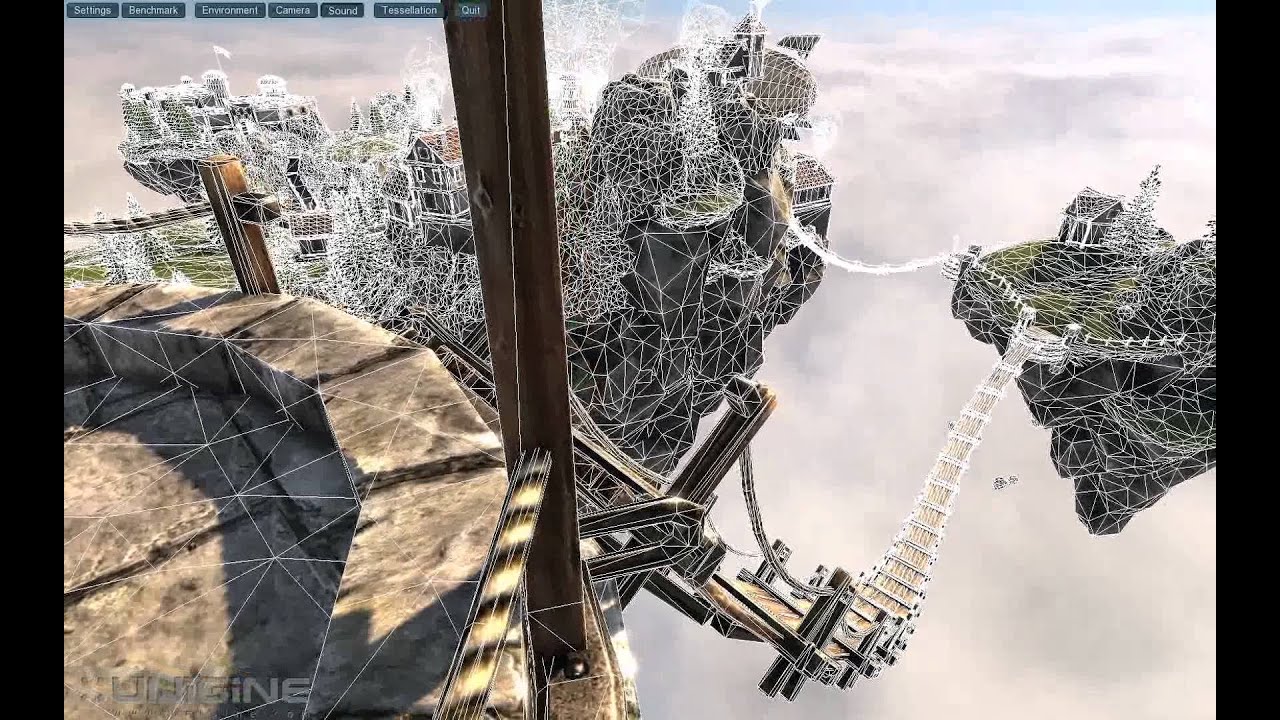 Unigine HAVEN tessellation on-off wire frame on-off