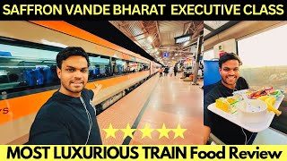 BRAND NEW SAFFRON VANDE BHARAT EXECUTIVE CLASS TRAIN JOURNEY with DELICIOUS IRCTC FOOD REVIEW 😮