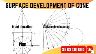 Surface development of a cone in engineering drawing  (BOTTOM CLOSED)