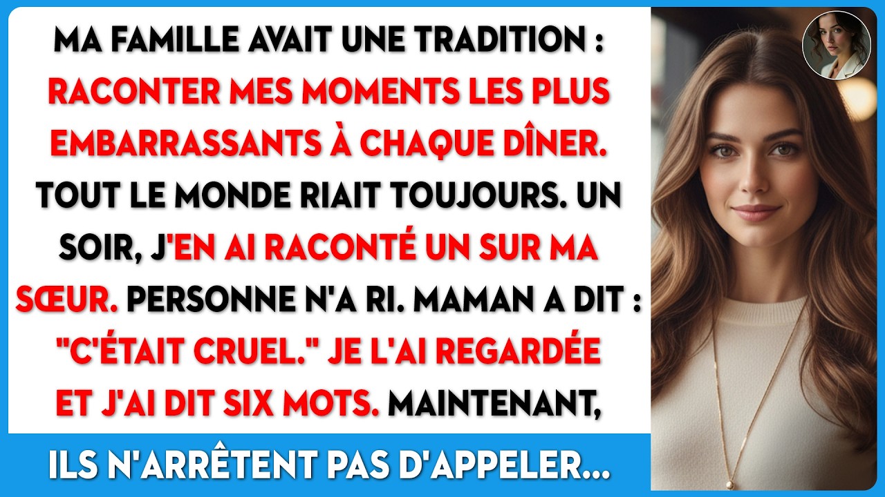 Dimanche dernier, chez mes parents, j’ai écouté ma famille raconter mes pires humiliations, encore une fois. Trente-quatre ans de la même blague à chaque repas. Alors, quand ma mère a dit «...