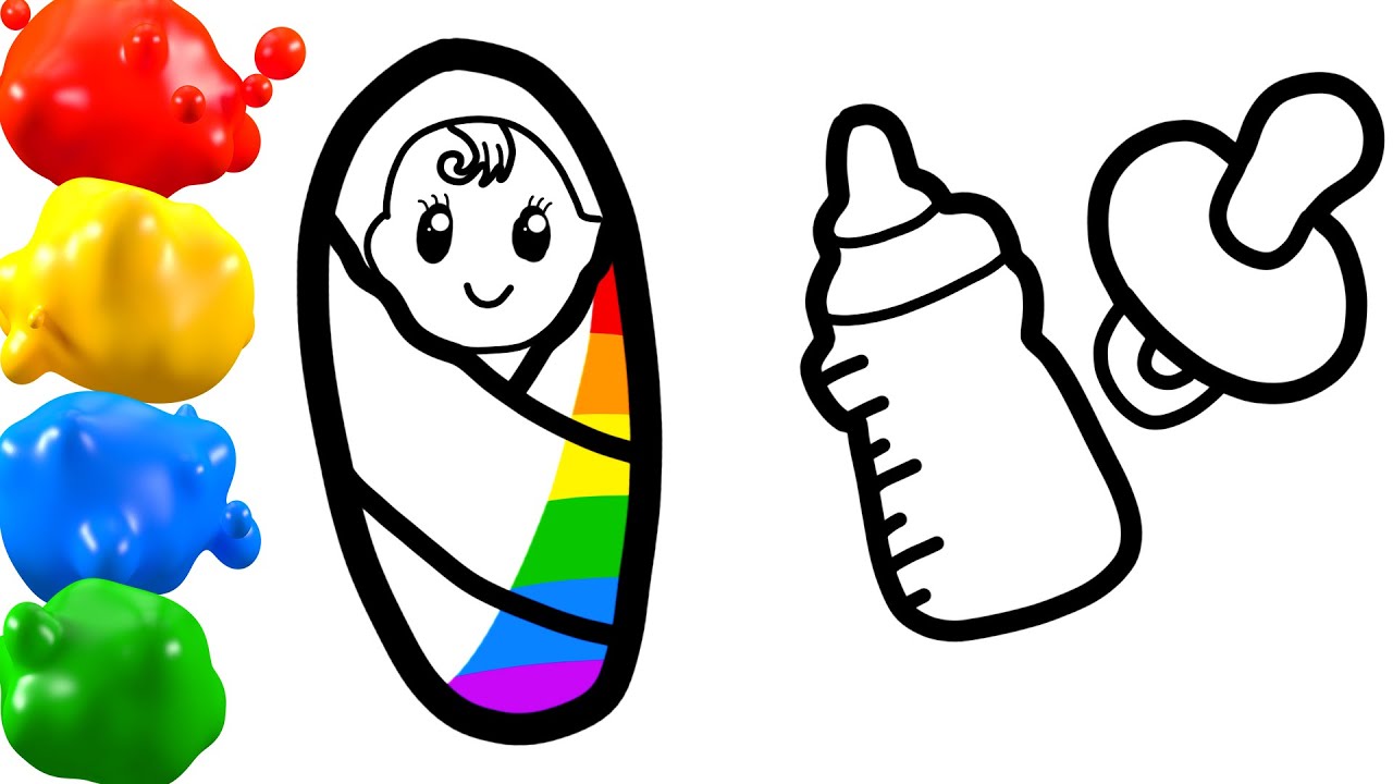 How to Draw Cute Baby, Baby Bottle and Rattle Pacifier - YouTube